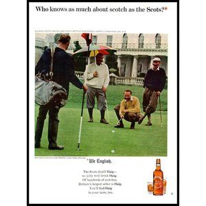 1965 Haig and Haig Scotch Whisky Vintage Print Ad Golf Golfing Putting Green Art